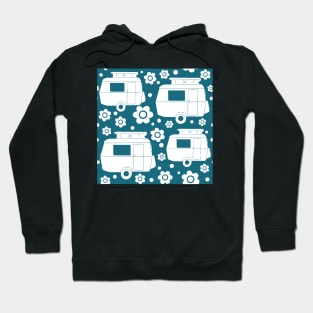 Daisy Polka Dot Vintage Caravan Pattern in Teal and White Hoodie